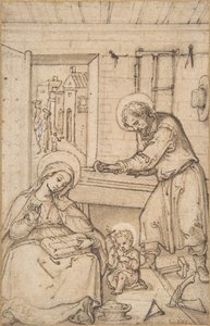 Kristi barndom, i snekkerforretningen, 1534-93. av Hans Bol.