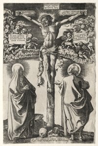 Kristus på korset mellom jomfruen og St. Johannes, 1542.