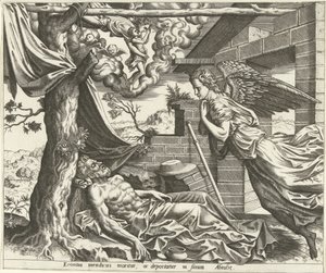 Lasarus død The History of Lazarus and the Rich Man (serietittel) av Hans Collaert (I) (possibly)