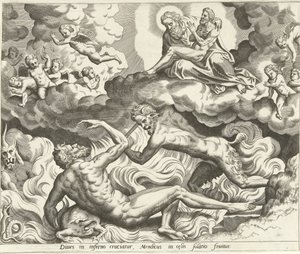 Lasarus i himmelen og den rike mannen i helvete The History of Lazarus and the Rich Man (serietittel) av Hans Collaert (I) (possibly)