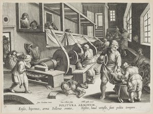 Politura Armorum (Poleringsvåpen), plate 17 fra serien Nova Reperta (Modern Discoveries) c.1588 (gravering på lagt papir)