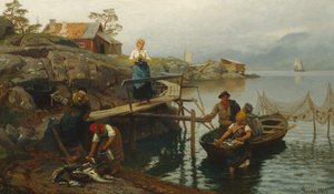 Etter fiske (hjem fra fiske) av Hans Gude