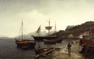 Fiskesmell (båt) i havn, Kleven, Mandal