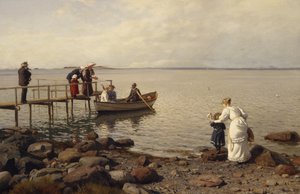 Sommerliv på stranden av Hans Gude