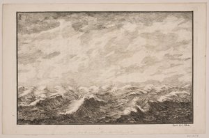 Skip i grov sjø. Illustrasjon for Fontenay, "Söe-Evolution"; København 1743 av Hans Henrich Christian Ulrich