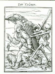 Death and the Pedlar, fra 'The Dance of Death', gravert av Hans Luutzelburger, ca. 1538 av Hans Holbein der Jüngere