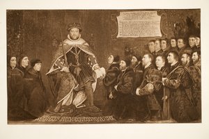 Henry VIII gir et charter til Barber-Surgeons, ca. 1543, pub. 1902 (kollotype) av Hans Holbein der Jüngere