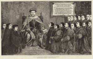 Kong Henry VIII presenterer et charter til College of Surgeons