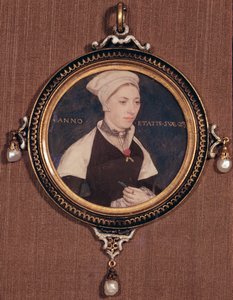 Miniatyrportrett av Jane Small, tidligere kjent som Mrs. Robert Pemberton, ca. 1540 (wc på vellum montert på spillekort)
