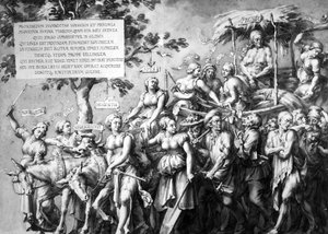 Fattigdommens triumf, tegnet av Jan de Bisschop, ca. 1650 (penn, blekk og vask på papir) av Hans Holbein der Jüngere