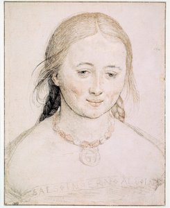 Ung kvinnes hode Tegning på spissen av metall, penn og blod av Hans Holbein den gamle (1460-1524) 1500-tallssol. 0,19x0,15 m Paris, Musée du Louvre