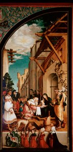 Altertavle Oberried: “The Adoration of the Magi”” Detrempe på tre av Hans Holbein den unge (1497/8-1543) 1521-1522 Søn. 231x109 cm Cathedrale de Fribourg, Sveits av Hans Holbein der Jüngere