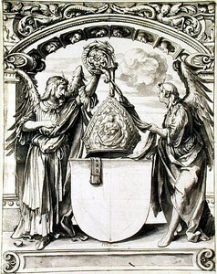 Design for et glassmaleri, ca. 1520 (penn og grå vask med svart kritt på papir) av Hans Holbein der Jüngere