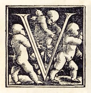 Opplyst "V" fra 1518 Basel tredje utgave av 