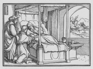 Jakob forfører sin Far og får velsignelsen, 1. Mosebok XXVII, 21 av Hans Holbein der Jüngere