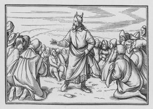 Moses gjentar historien om Israels ferd gjennom villmarken, 5. Mosebok I, 3 av Hans Holbein der Jüngere