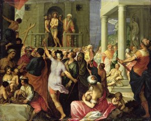Ecce Homo. Pilatus viser folkemengden den piskede Jesus, (olje på kobber)