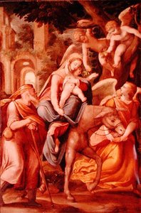 The Flight into Egypt (olje på kobberpanel)