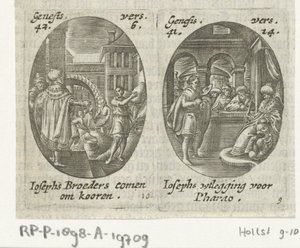 Jozef verkoopt koren aan zijn broers / Jozef verklaart de droom van de farao Scènes uit het leven van Jozef (series title)   1331966   no       norwegian Successfully Translated  Original: Katoenverwerker met zadel Watakuri uma (title on object) Een serie  av Hans Janssen