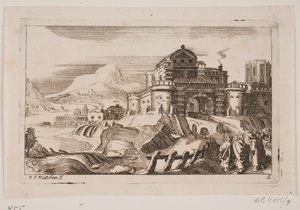 Landskap med Jesus og to apostler foran en byport av Hans Jørgen Kirksteen