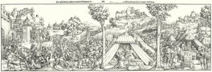 Landsknechts kjemper en kamp på begynnelsen av 1500-tallet (gravering) av Hans Leonard (after) Schaufelein