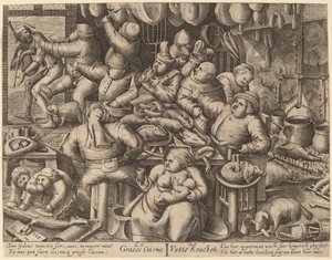 Det fete kjøkkenet av Hans Liefrinck I, after Pieter van der Heyden, after Pieter Bruegel the Elder