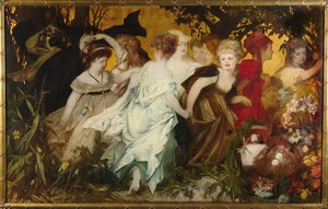 Moderne Amoretti, Triptych, venstre panel, 1868. av Hans Makart