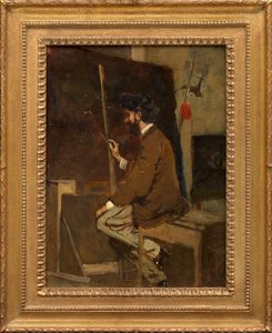 Selvportrett av Hans Makart foran et staffeli av Hans Makart