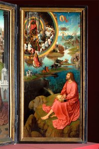 Altertavle av St. Johannes Døperen og St. Johannes Divine (maleri på eik) av Hans Memling