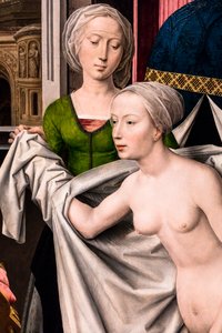 Batseba ved badet, ca. 1485 (Tempera og olje på tre (eik)) av Hans Memling
