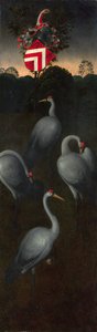 Traner med våpenskjoldet til Pagagnotti-familien Baksiden av et panel fra en triptyk, ca. 1480 av Hans Memling
