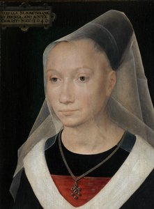 Detalj av portrett av en ung kvinne av Hans Memling