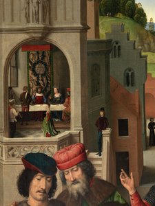 Detalj av venstre panel av Triptych of Saint John the Baptist og Saint John the Evangelist av Hans Memling