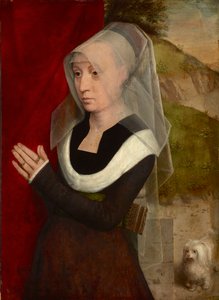 Femme en priere avec son chien - Bedende kvinne med sin hund, av Memling, Hans (1433/40-1494). Olje på tre av Hans Memling
