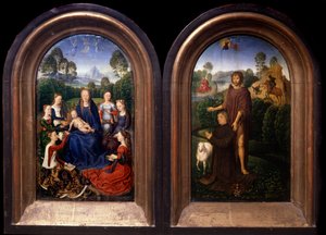 Jomfruen og barnet omgitt av Saintes, giveren og døperen Johannes Diptyk - Maleri av Hans Memling (1435-1494) (ec flam) Paris fra 1400-tallet, Louvre-museet av Hans Memling