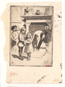 Nyttårskort (familien ved peisen) av Hans Nikolaj Hansen