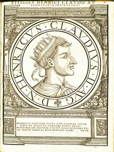 Henry II Claudus, illustrasjon fra de romerske keiserne i hele øst og vest med de mest autentiske bildene av de gamle myntene, tresnitt av Rudolph Wyssenbach, trykt av Andreas Gesner, Z av Hans Rudolf Manuel Deutsch