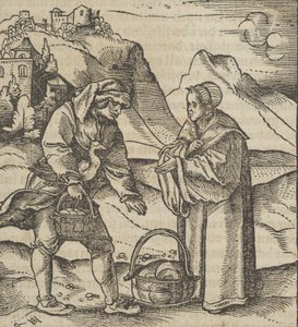 En bonde og hans beskytter, fra Hymmelwagen auff dem, wer wol leben..., 1517. av Hans Schäufelein the Elder