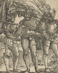 En fanebærer flankert av et Lansquenet på hver sidekopi. av Hans Schäufelein the Elder