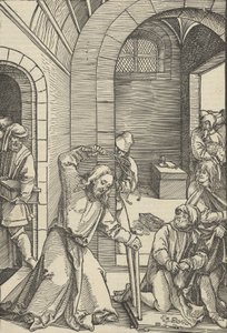 Kristus renser tempelet, fra speilet av lidenskapen til vår Herre Jesus Kristus, 1507. av Hans Schäufelein the Elder