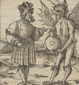The Devil Offering Poison to a Knight, fra Hymmelwagen auff dem, wer wol leben..., 1517.