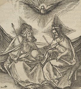 Den hellige treenighet, fra Hymmelwagen om hvem som lever godt..., 1517. av Hans Schäufelein the Elder