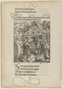 Oppfordret av Fürwittig, Theuerdanck prøver å manipulere en poleringsstein, fra Theuerdanck,..., 1517. av Hans Schäufelein the Elder