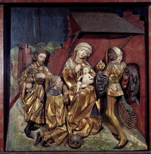 Tilbedelse av magi-relieffet på polykromt gulltre av Hans Schuechlin (1440-1505) av Hans Schüchlin