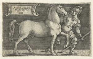 Alexander den store med hesten Bucephalus Alexander Mangnvs (tittel på objekt) av Hans Sebald Beham