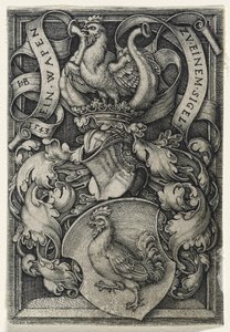 Våpenskjold med en hane, 1543 (gravering på lagt papir) av Hans Sebald Beham