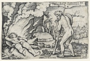 Death of Hercules, 1548 (gravering på lagt papir montert på papirmassebrett) av Hans Sebald Beham