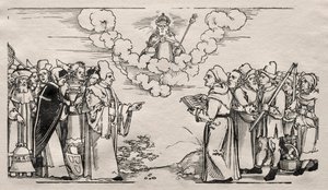 Tvist mellom Luther og en katolsk teolog. av Hans Sebald Beham