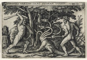 Hercules Slaying the Hydra, 1545 (gravering på lagt papir) av Hans Sebald Beham