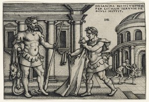 Lichas Bringing the Garment of Nessus to Hercules, 1540-tallet (gravering på lagt papir) av Hans Sebald Beham